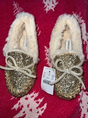 NWT J.Crew Crewcuts Girls Glitter Moccasin slippers Size 13